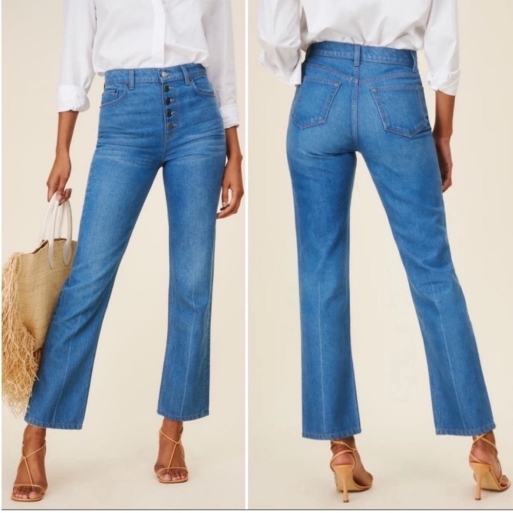 NWT Reformation Cynthia Button Fly High-Rise Straight Jeans in Zenia Wash